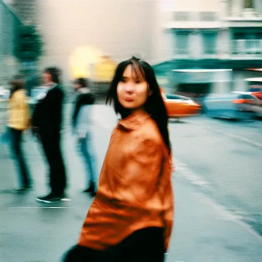 Image similar to portra 800 street photography, subject motion blur