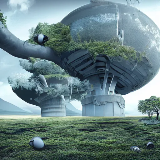 Image similar to man's catastrophic escape and decoupling from nature, futuristic matte painting, photography