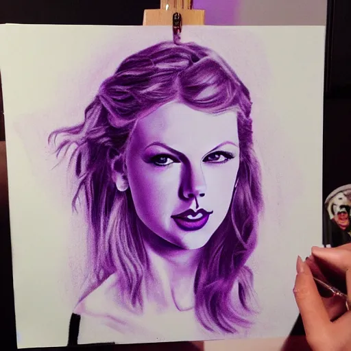 Image similar to Taylor Swift made of purple paint