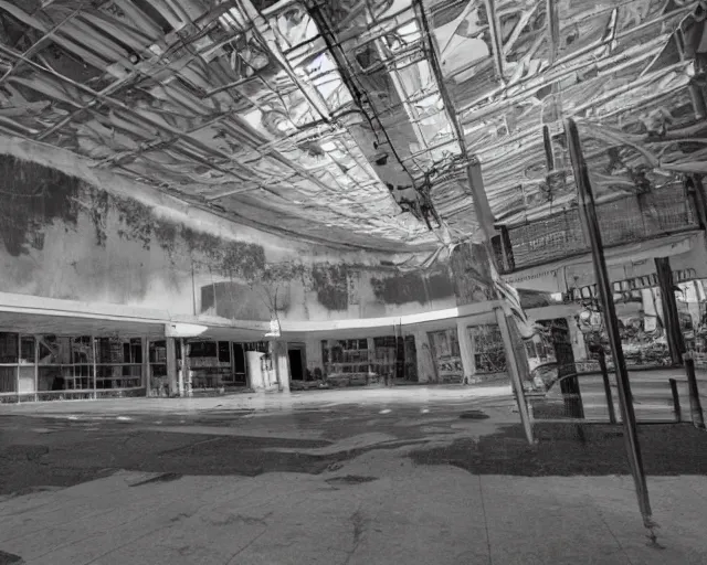 Prompt: camera footage of a Large demon or angel in an abandoned shopping mall, high exposure, dark, monochrome, camera, grainy, CCTV, security camera footage, timestamp, zoomed in, fish-eye lense, Titan, Attack on Titan,