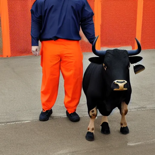 Image similar to bull using orange inmate clothes