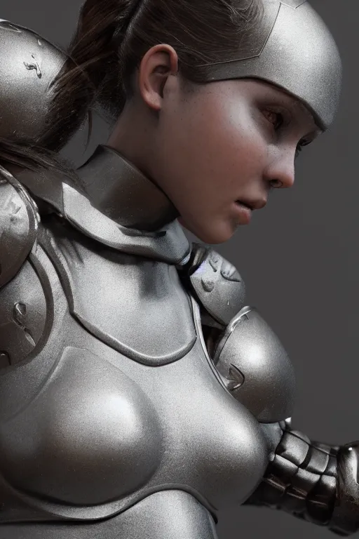 Image similar to a highly detailed sculpt of athletic girl in armor, cinematic light, featured on artstation, octane render, path tracing, sharp focus, 4 k