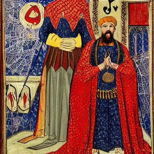 Prompt: sultan suleiman next to spider man, medieval art