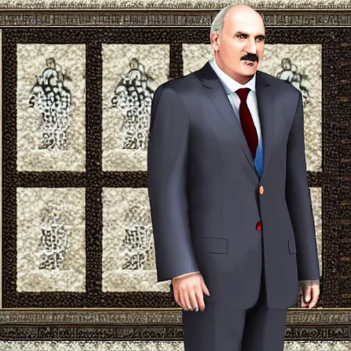 Prompt: Alexander Lukashenko wearing a suit and tie in Gothic III, Gothic III graphics