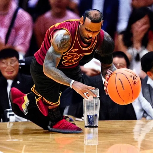 Image similar to Lebron James kissing Xi Jinping