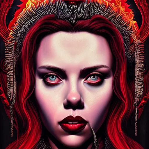 Prompt: demonic lofi queen of hell portrait of scarlett johansson, fire and flame of hell serpent, Pixar style, by Tristan Eaton Stanley Artgerm and Tom Bagshaw.