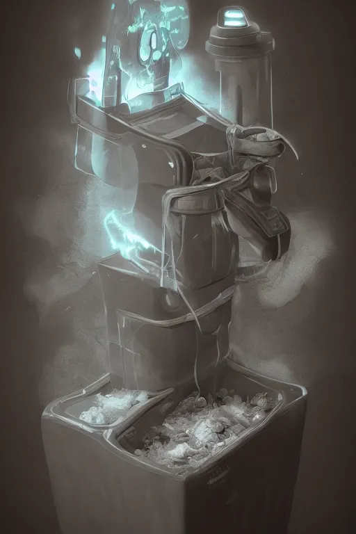 Image similar to Diaper Disposal Machine, Overflowing, digital art, fantasy, trending on artstation, professional illustration, cgsociety, ultra detailed, volumetric lighting, celshaded