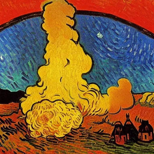 Prompt: nuclear bomb explosion, painted by vincent van gogh