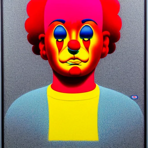 Prompt: sad clown by shusei nagaoka, kaws, david rudnick, airbrush on canvas, pastell colours, cell shaded, 8 k