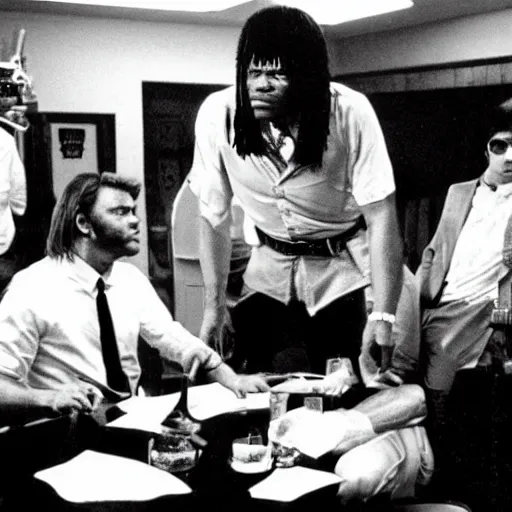 Prompt: a cool photo backstage at the film location of Pulp Fiction