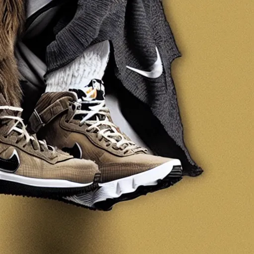 Image similar to photograph of a new nike collaboration with chewbacca