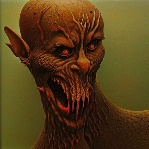 Image similar to ice goblin by Zdzisław Beksiński, oil on canvas