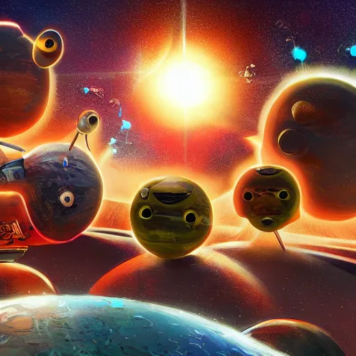 Image similar to laser war between funny creatures on a planet, digital art, award winning 4K