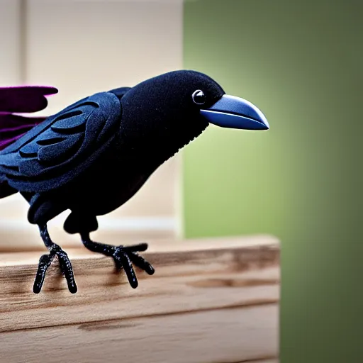 Image similar to a cute toy raven bird, product shot