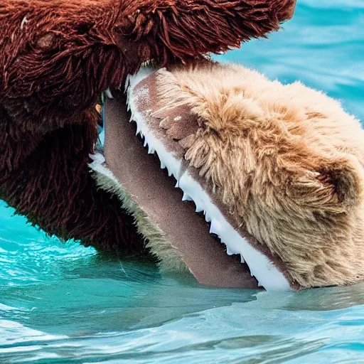 Image similar to photo of teddy bear being eaten by shark