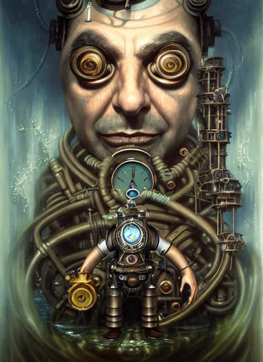 Image similar to underwater steampunk bioshock portrait of rowan sebastian atkinson, by tomasz alen kopera and peter mohrbacher