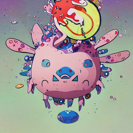 Prompt: axolotl by takashi murakami,, beeple and james jean, aya takano color style, 4 k, super detailed, night sky, digital art, digital painting, celestial, majestic, colorful