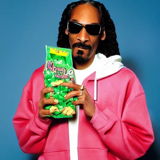 Prompt: Snoop Dogg holding a bag of sour patch kids for a 1990s sitcom tv show, Studio Photograph, portrait, C 12.0