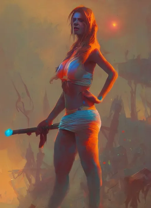 Prompt: hyper realistic photography of festival warrior curvy girl saturated colors, cinematic, greg rutkowski, rowena morrill, juan gimenez, artstation