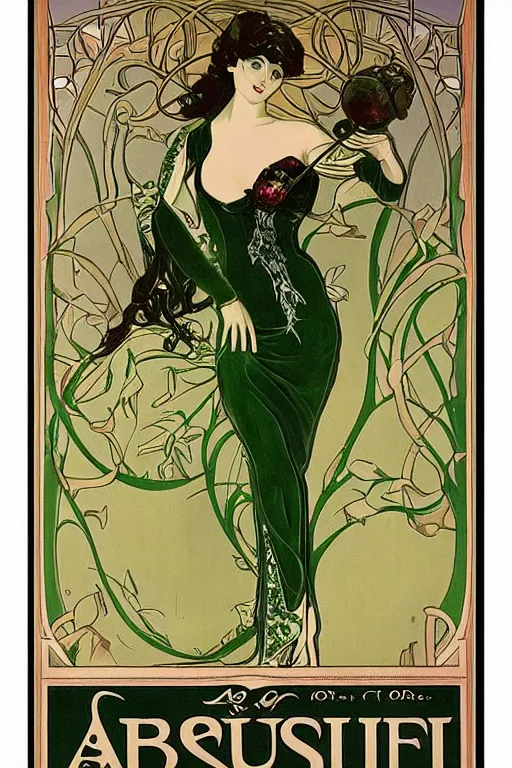 Image similar to a beautiful art nouveau poster advertising absinthe