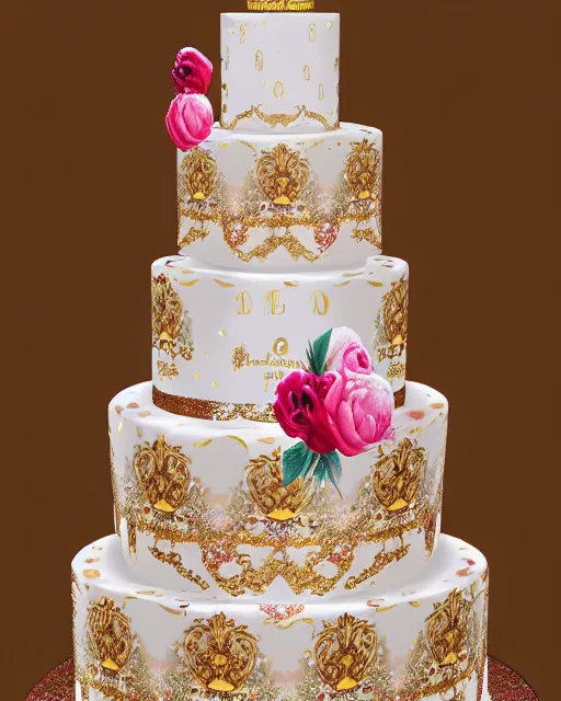 Image similar to elegant rococo quartz raspberry wedding cake dripping fondant, stylized, sparkling, glitter, gilding, ornate, sylvain sarrailh, joongwon jeong