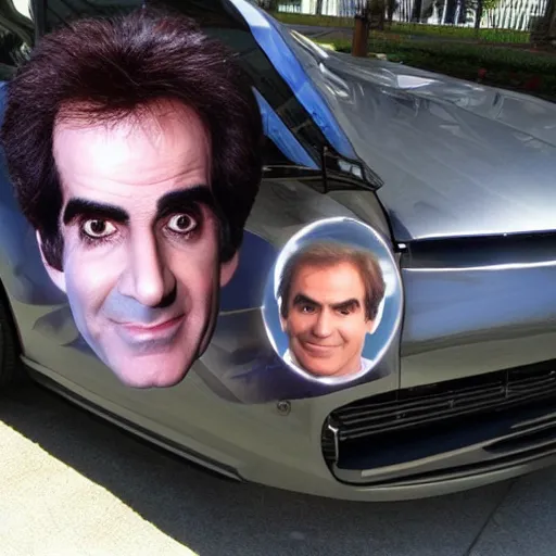 Image similar to david copperfield's face on a car body