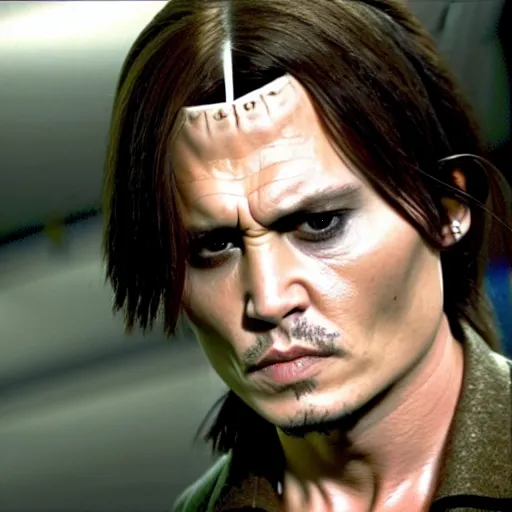 Image similar to Film Still of a Younger Adult Johnny Depp playing Young Adult Voldemort in Harry Potter, Film Still, realistic, hyperrealistic, very realistic, very very realistic, highly detailed, very detailed, extremely detailed, detailed, detailed face, very detailed face, very detailed face, realism, HD Quality, 8k resolution, intricate details, body and head in frame, Real Life