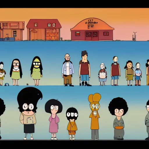 Image similar to Bob's Burgers Family, Studio Ghibli style, Golden Hour, 4k