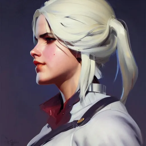 Image similar to Greg Manchess portrait painting of Ciri as Overwatch character, medium shot, asymmetrical, profile picture, Organic Painting, sunny day, Matte Painting, bold shapes, hard edges, street art, trending on artstation, by Huang Guangjian and Gil Elvgren and Sachin Teng