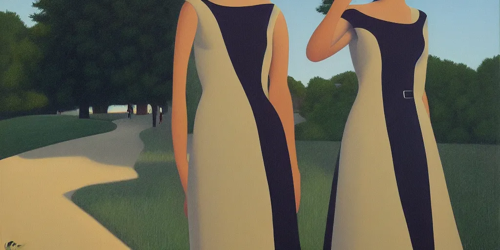 Image similar to tall lady in a dress, summer evening, kenton nelson