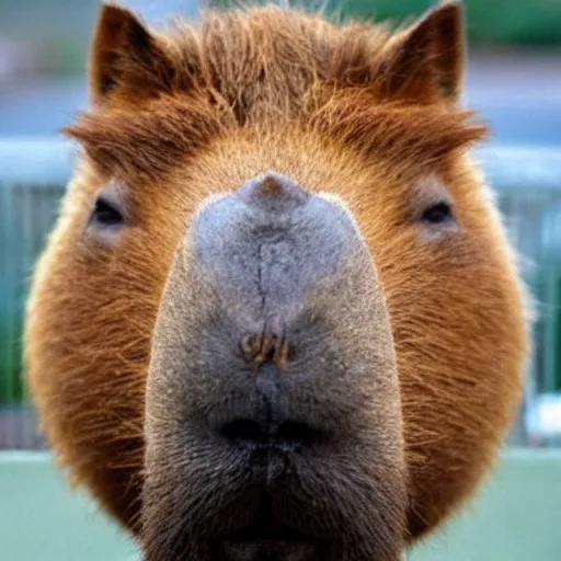 Image similar to capybara head, a man wearing a suit capybara head (smoking cigar)