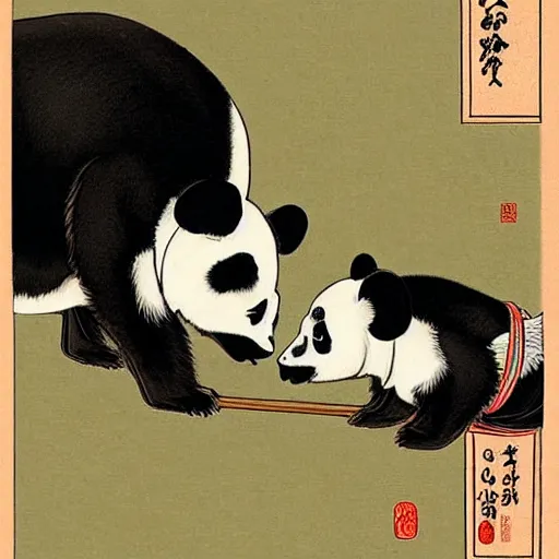 Image similar to a panda and moose kissing, shunga style, ukiyo - e art, artstation