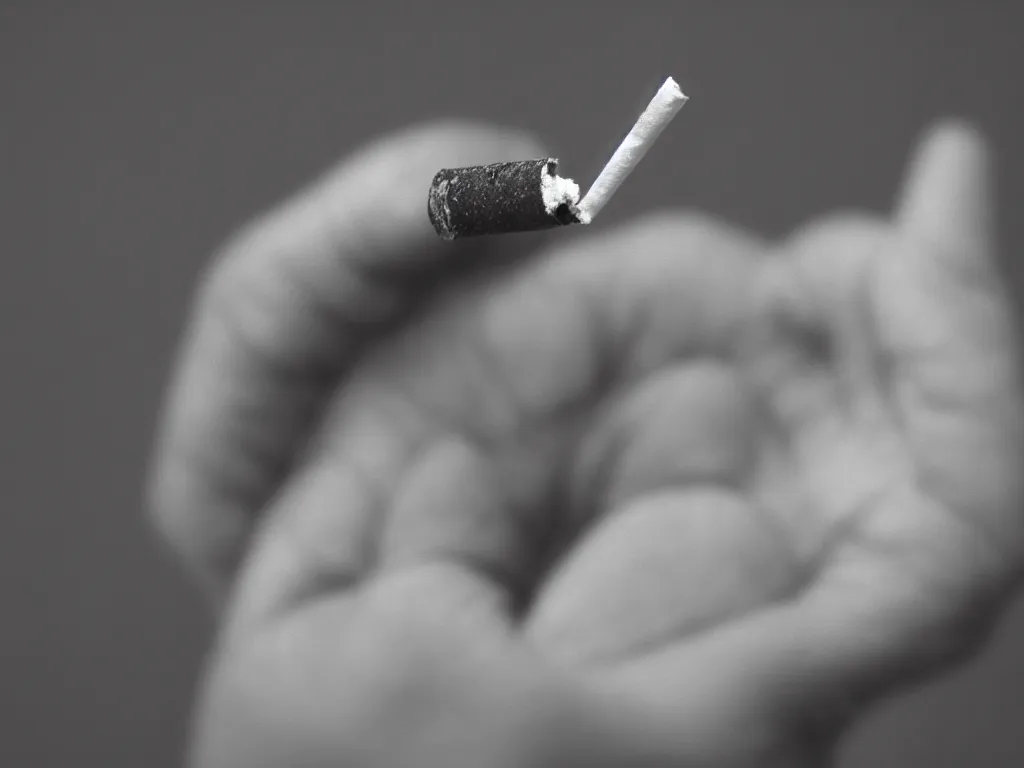 Image similar to Close-up view of hyperrealistic thin soft hand holding cigarette with smoke, photo by Marion Berrin, 4K