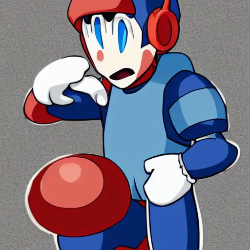 Image similar to homeless megaman begging for food on the street, sad, hobo, photorealistic, trash