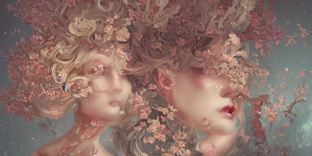 Image similar to breathtaking detailed concept art painting kaleidoscope art deco pattern of blonde faces goddesses amalmation flowers, by hsiao - ron cheng, bizarre compositions, exquisite detail, extremely moody lighting, 8 k