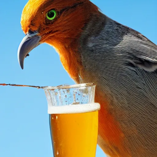 Prompt: a bird drinking beer, 4k, party