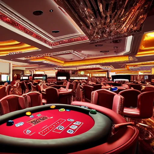 Image similar to futuristic casino, crisp, artistic, artstation, luxury, las vegas, beautiful, large, poker table