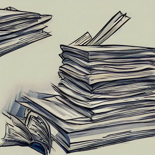 Image similar to stack of paperwork, overflowing papers, paper everywhere, concept art, colored sketch, artstation award, detailed