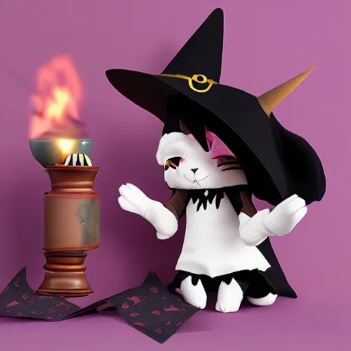 Image similar to cute fumo plush of a cat girl casting a summoning spell, witch, vray