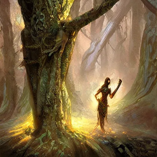 Prompt: tree goddess, epic, fantasy, incricate details, craig mullins