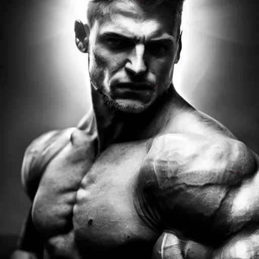 Prompt: handsome portrait of a spartan guy bodybuilder posing, radiant light, caustics, war hero, metal gear solid