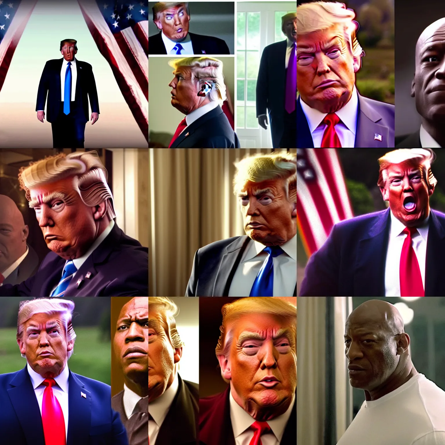 Prompt: cinematic still of trump played by deebo from friday movie