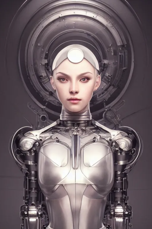 Image similar to Mechanical female android looking, cinematic lighting, intricate, elegant, super highly detailed, art station, concept art, smooth, sharp focus, no blur, no dof, extreme illustration, Unreal Engine 5, Photorealism, HD quality, 8k resolution, cinema 4d, 3D, beautiful, delicate, art by artgerm and greg rutkowski and alphonse mucha and loish and WLOP