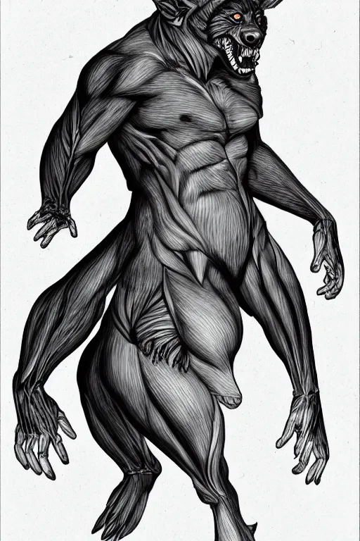 Prompt: anatomical illustration of a werewolf, photorealistic, diagram