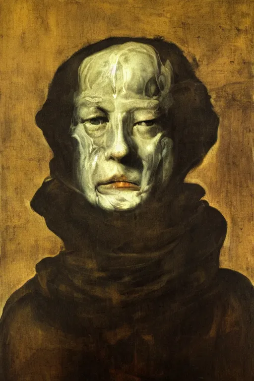 Prompt: mysterious portrait of medici coming out from the dark void, face partially melting like glitching out LSD effect, the face breaking down like a flower glitch, figure in the darkness of renaissance, Francisco Goya, painted by John Singer Sargant, Adrian Ghenie, style of Francis Bacon, highly detailed, 8k, trending on artstation