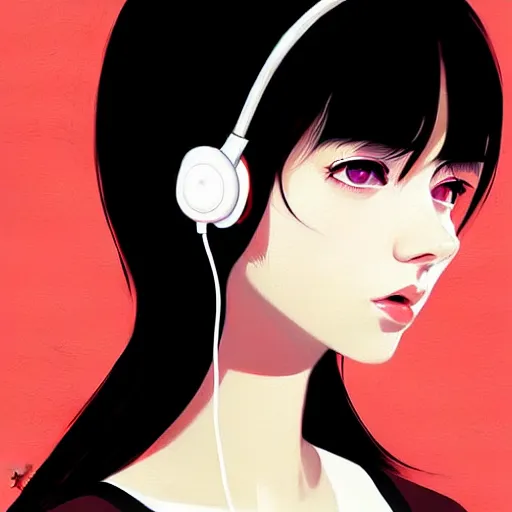 Image similar to a woman with headphones on, digital painting masterpiece, by ilya kuvshinov and rockin'jelly bean