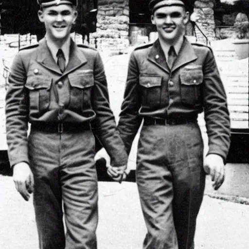 Image similar to gay ww 2 soldiers holding hands, 1 9 4 0 s