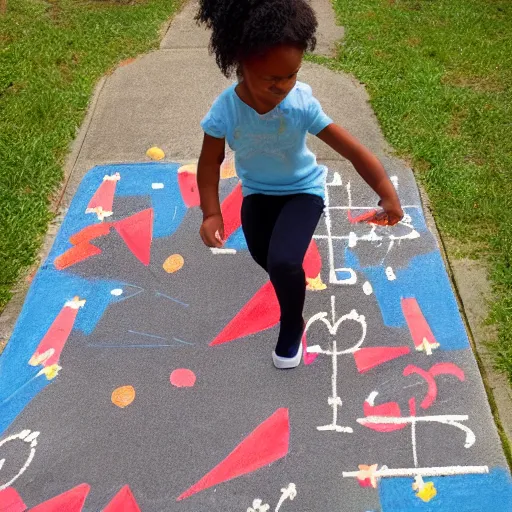 Image similar to pepper ann pearson playing hopscotch, illustration, illusion, in the style of lilia alvarado