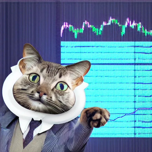 Image similar to photo of anthropomorphic cat trading stocks