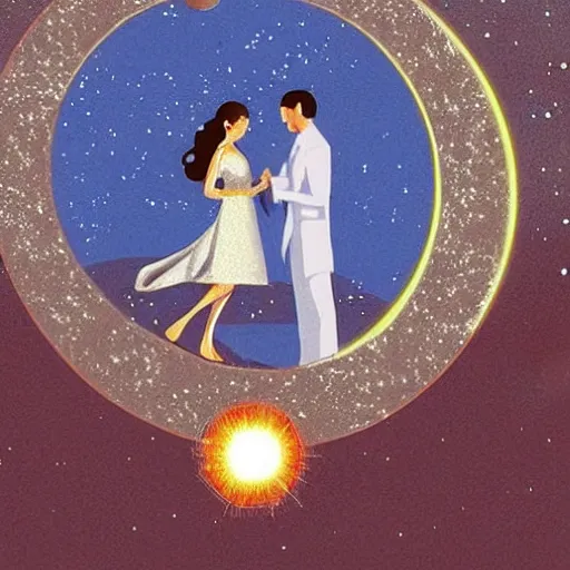 Prompt: the marriage of the moon and the sun, sci - fi style